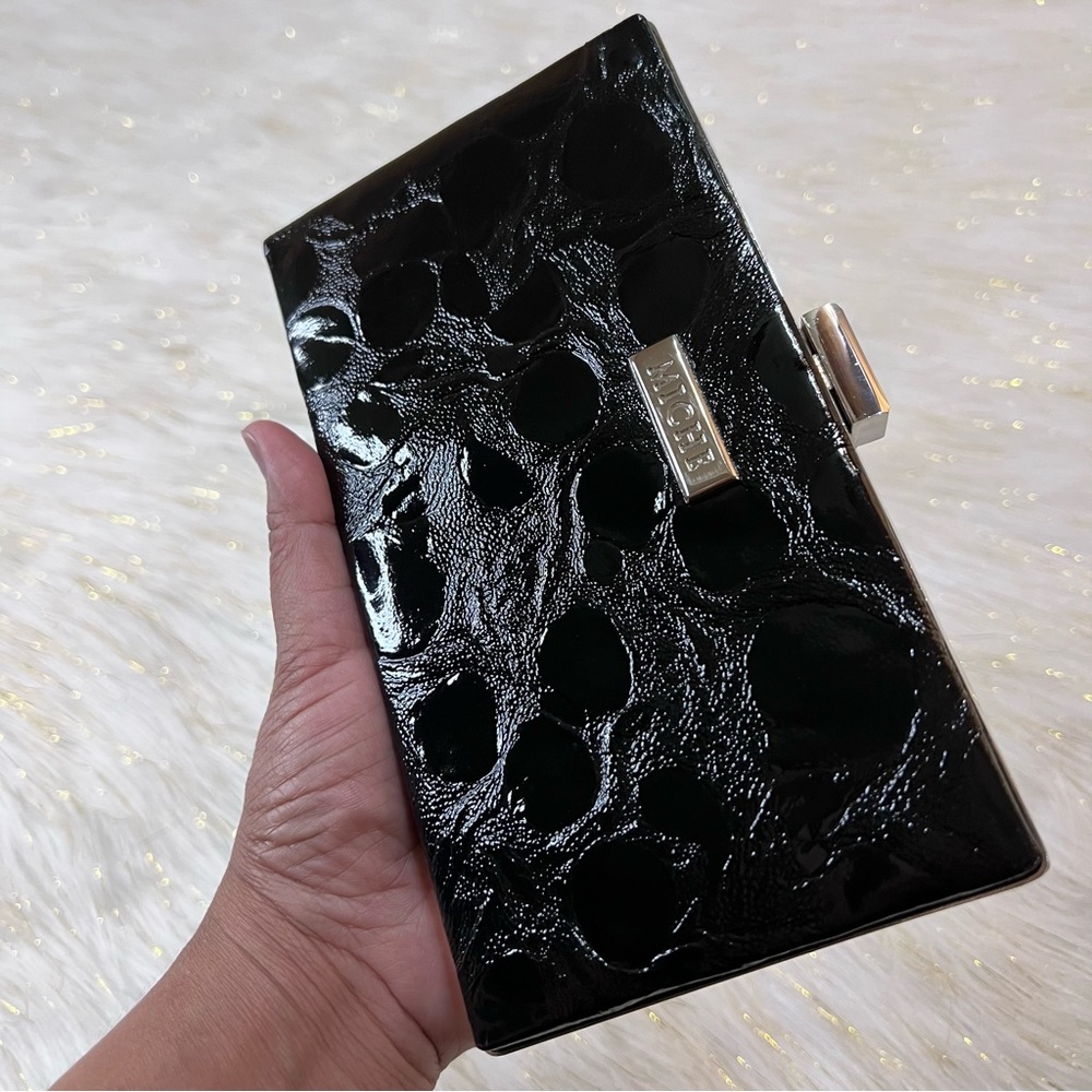 MICHE Black animal Print Faux Leather Silver tone Evening Clutch Bag NWOT